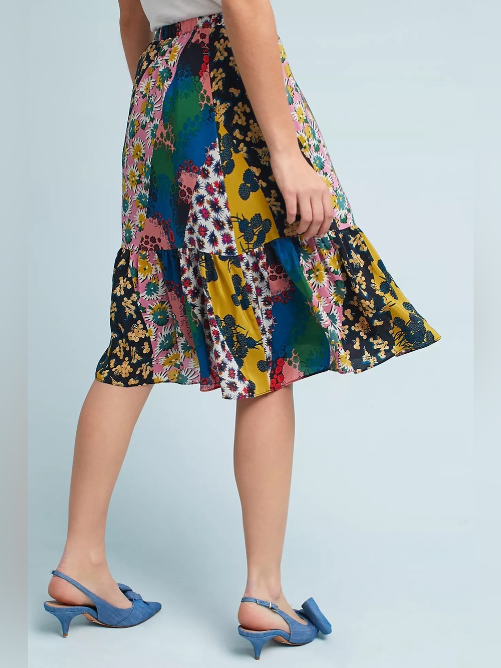 Maeve Silk Flounced Patchwork Skirt - Picture 2 of 9